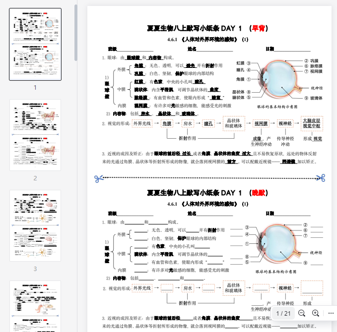 【完整版】夏夏生物新八上默写小纸条  第1张 【完整版】夏夏生物新八上默写小纸条  第1张